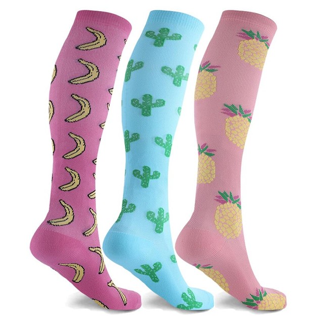 3-Pair: Unisex Fun Pattern Knee High Compression Socks - Tanga
