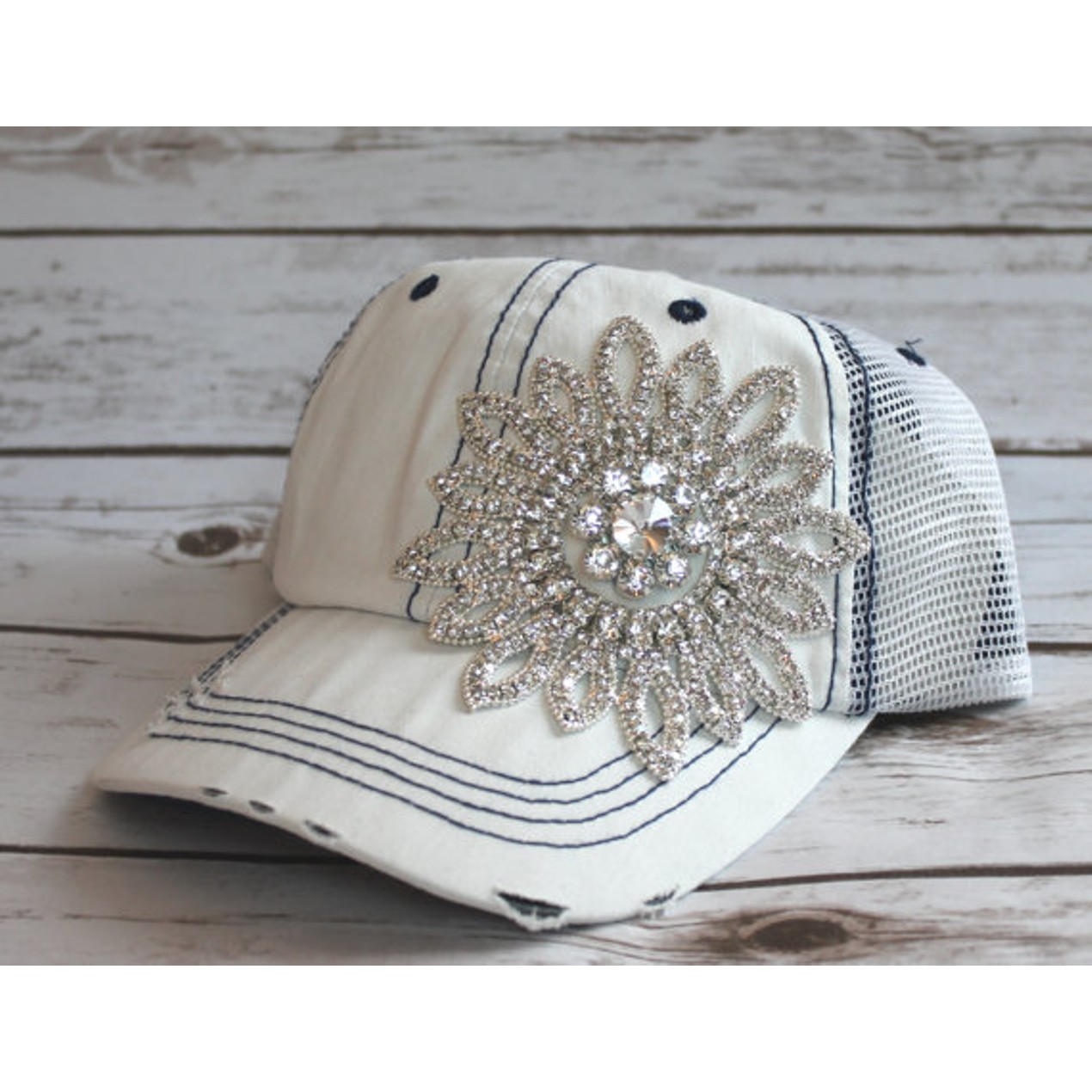 Rhinestone Trucker Hat w/ Interchangeable Charms - BelleChic