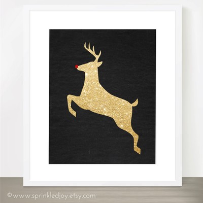 Gold Rudolph 8 x 10 Print - BelleChic