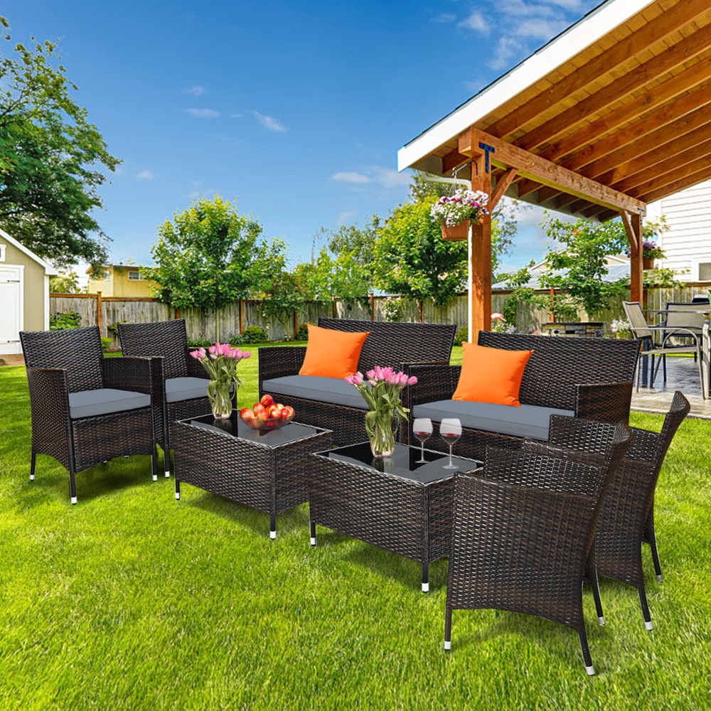 8 Piece Set Costway Rattan Patio Furniture Set Tanga