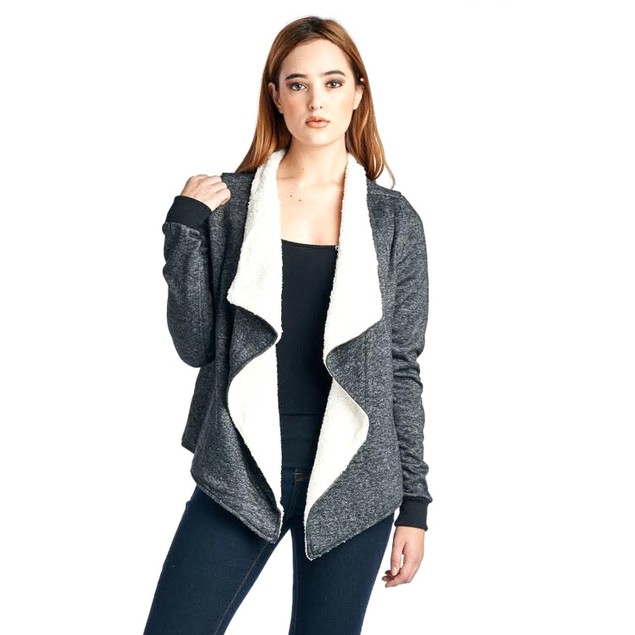 Women's Sherpa-Lined Open Front Cardigan Jacket