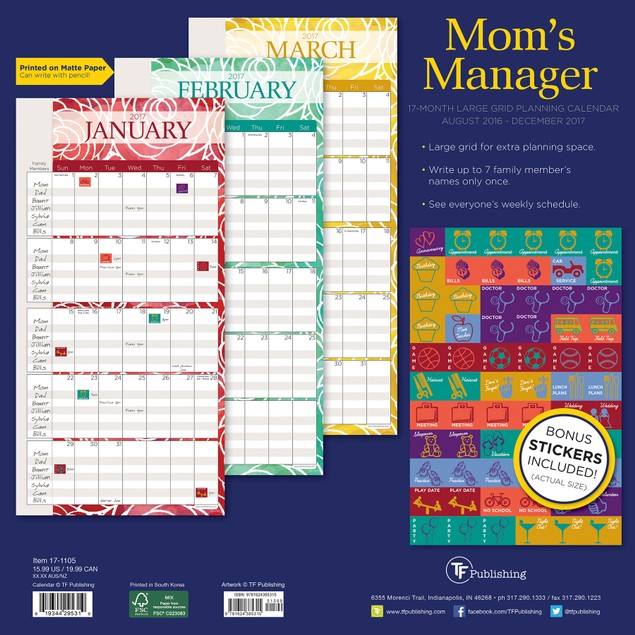 2017 Moms Manager Floral 17 Month Wall Calendar - BelleChic 2017 Moms Manager Floral 17 Month Wall Calendar - BelleChic