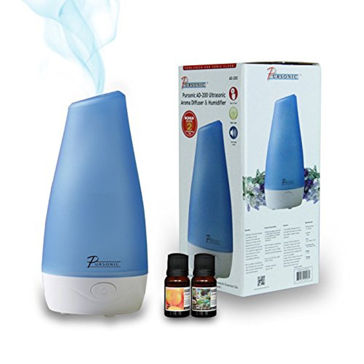 Pursonic AD-200 Ultrasonic Aroma Diffuser & Humidifier with 2 Scented ...