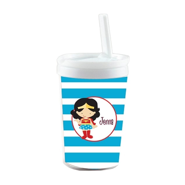 Blue Striped Wonder Woman Built In Straw Tumbler BelleChic blue-striped-wonder-woman-built-in-straw-tumbler-bellechic