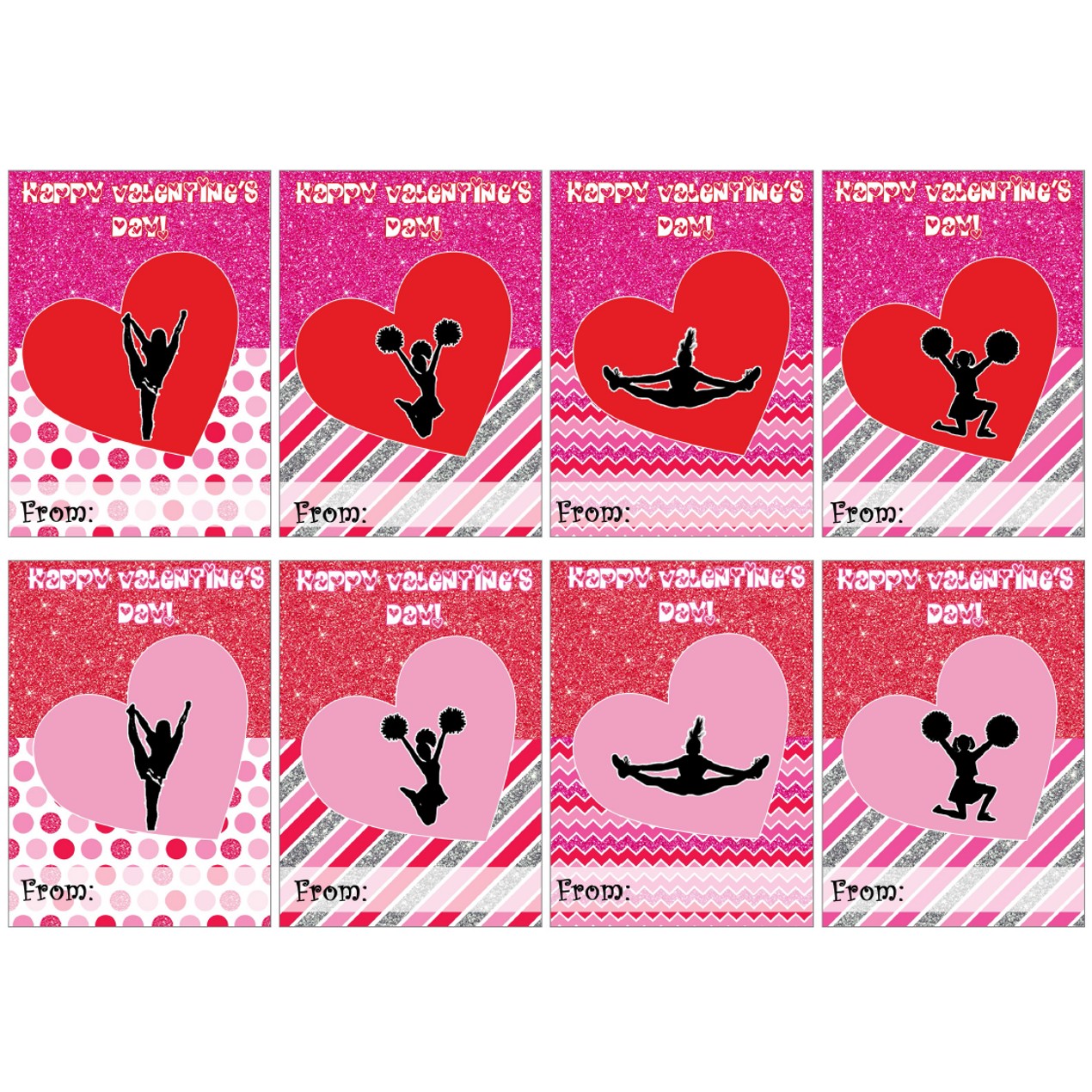Pink Cheerleader Valentine's Day Cards - 8ct - BelleChic Pink Cheerleader Valentine's Day Cards - 8ct - BelleChic