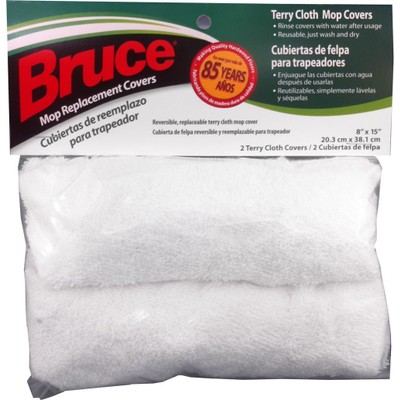 Bruce 2-Pack Reusable Terry Cloth Mop Covers - Size 8 X 15 Inch Replacement Heads