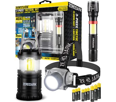 ZeroDark 3-Piece Tactical Bundle with Flashlight, Lantern, & Headlamp