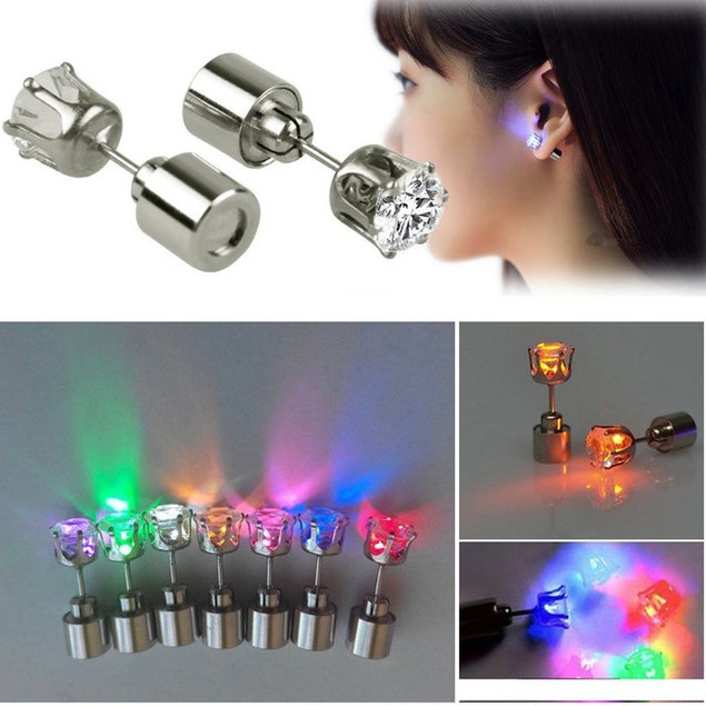 Led Ear Rings 3-Pack: LED Light Up Stud Earrings - Assorted Colors - Tanga