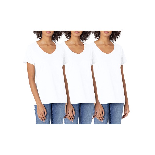 Women's Hanes Short Sleeve V-Neck Cotton Tee (Multi-Packs) - Tanga