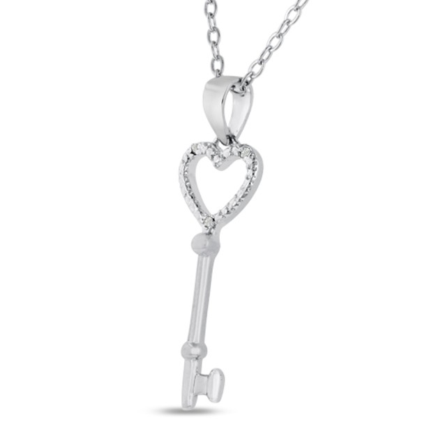 Heart Shaped Diamond Key Pendant in Sterling Silver - BelleChic