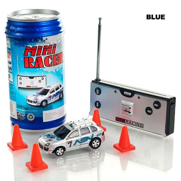 Mini-R/C Racer Remote Control Car in a Can w/ Roadblocks - Tanga
