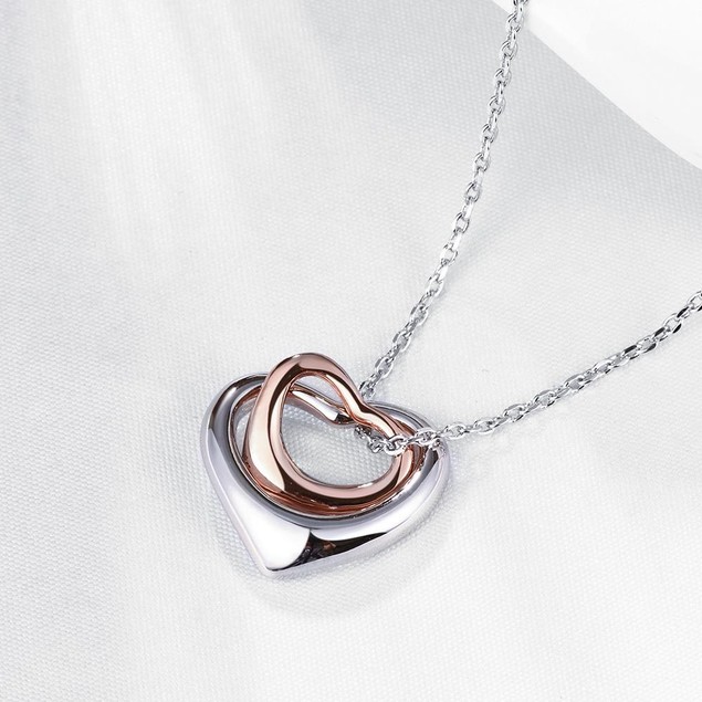 Rose gold interlocking heart necklace Clearance